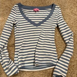 Edikted Blue & White Striped V-Neck Long Sleeve Top